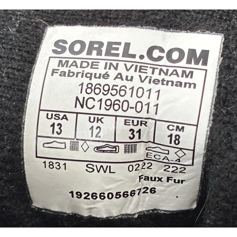 Sorel Snow Commander Boots Sz 13 Black Blue Fleece Lined Winter Snow School